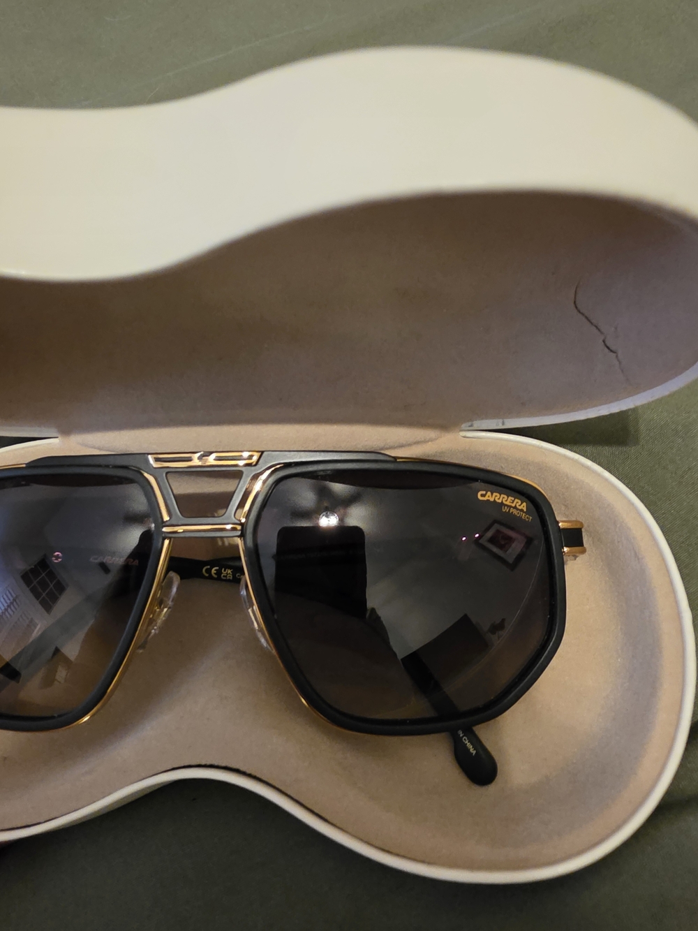 Carrera Men’s Aviator Sunglasses in Black and Gold-Tone - Picture 2 of 4